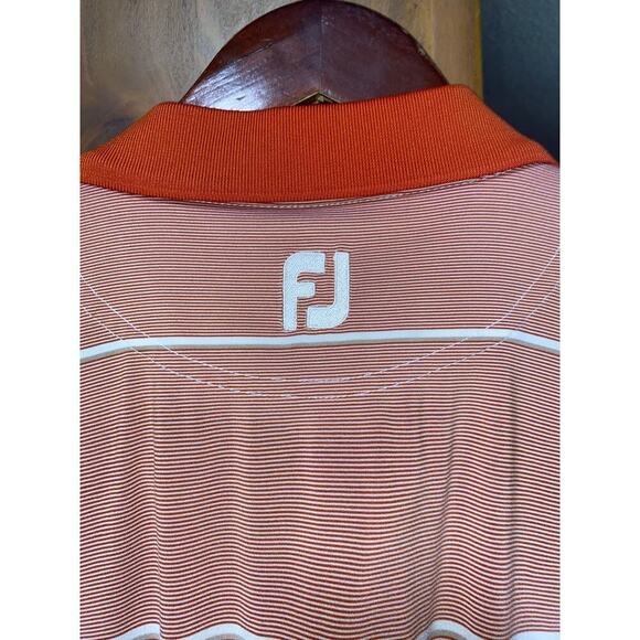 Footjoy Polo Shirt Men's Large Peach & white Striped Orange Collar Golf Outdoor - Picture 4 of 7